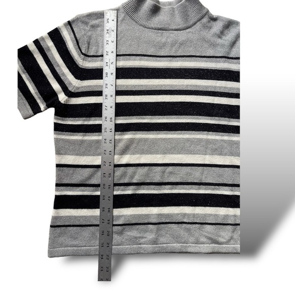 Vintage 70s Croft & Barrow Striped Mock Neck Knit Top Short Sleeve Sweater - Picture 8 of 10